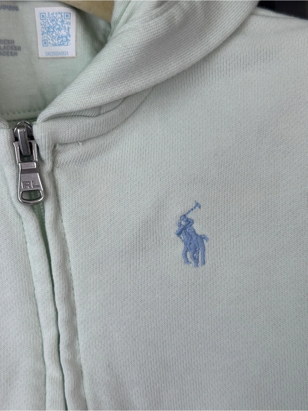 Ralph Lauren baby hoodie zip up french terry sweatshirt gender neutral mint logo